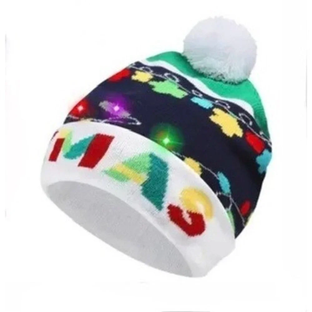 Gorro De Punto Navideño Con Luces LED Unisex 3 Modos De Iluminación Paquete De 4